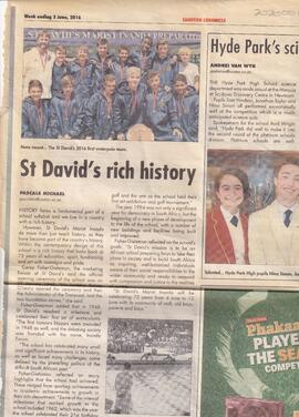 St David's Rich History by Pascale Michael. Sandton Chronicle 3 June 2016 page 25