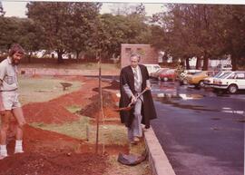 1983 Headmaster Mr Frielick planting trees on the Prep playing fields with Willem van der Merwe c...