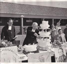 Brother Pius cuts his Diamond Jubilee Cake at the Beano 1955