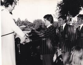 1975 Prize Giving with Brother Timothy, Mrs Kempster, Wendy Schaafsma and Mr & Mrs Slaven