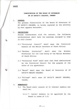 1987 Constitution of the Board of Governors of St David's Marist College, Inanda