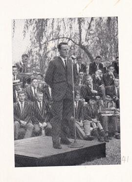 1963 Prize Giving - Mr D Sincock, the Australian cricketer speaking to the boys at the annual pri...
