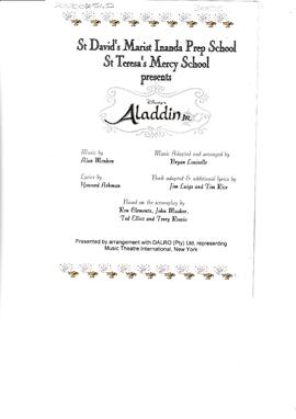 Aladdin. St David's Marist Inanda Prep School, St Teresa's Mercy School presents Disney's Aladdin...