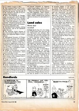 Land sales: Marist deal revisited. Finance Week 22-28 August 1985 page 509