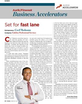 Set for Fast Lane. Entrepreneur:Cecil Thokoane. Company: Galeboe Professional Services. Article i...
