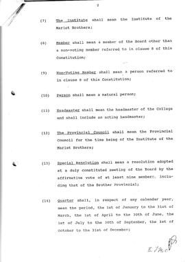 1991 Constitution of the Board of Governors of St David's Marist College, Inanda