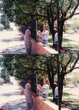 1983 Fence construction on Rivonia Road.