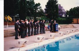 1985 Prize Giving at the Pool before the hall was built
