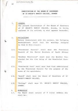1984 Constitution of the Board of Governors of St David's Marist College, Inanda
