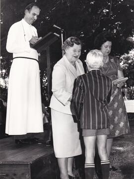 1975 Prize Giving with Brother Timothy, Mrs Kempster, Wendy Schaafsma and Mr & Mrs Slaven